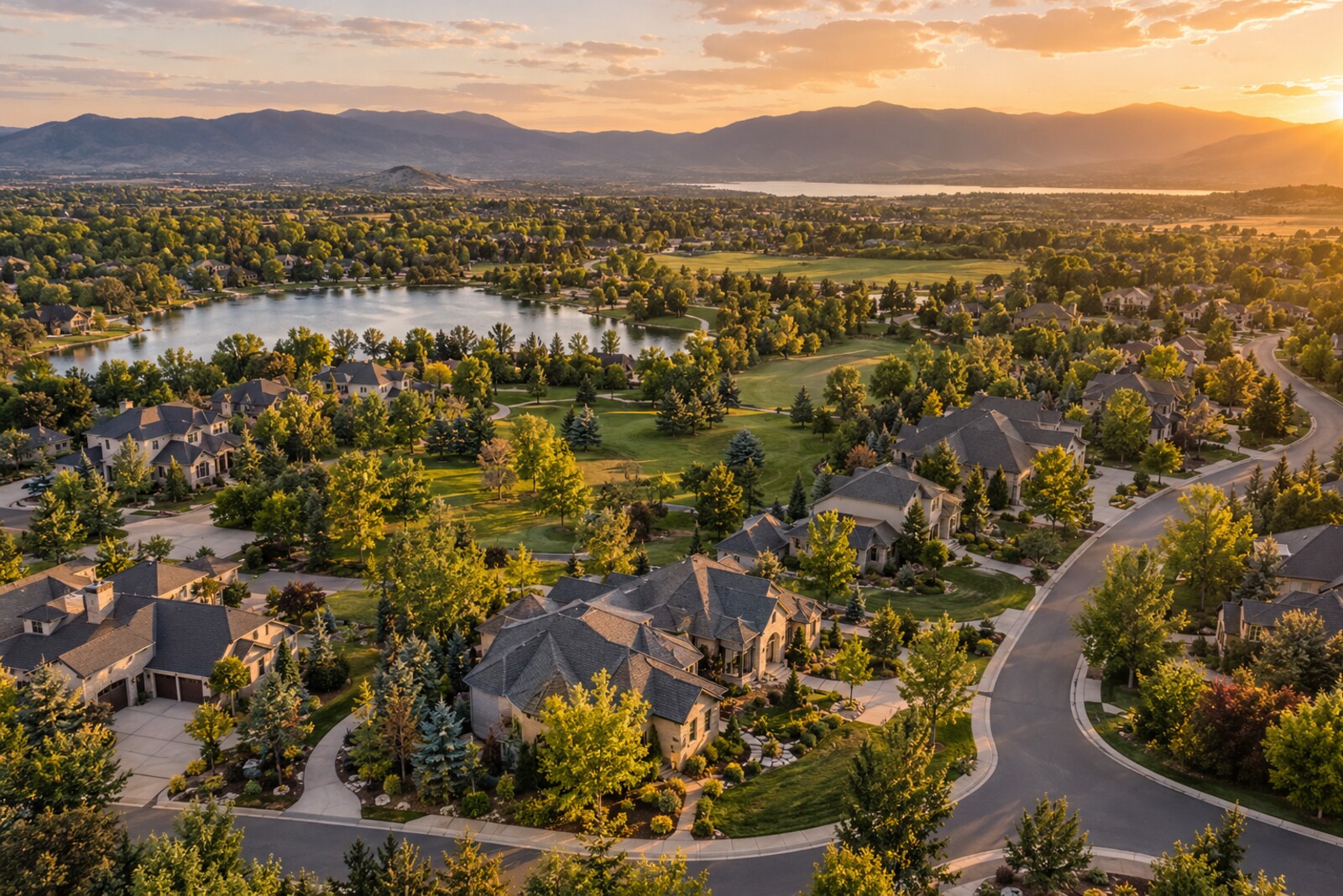 Aerial view of a fictional neighborhood